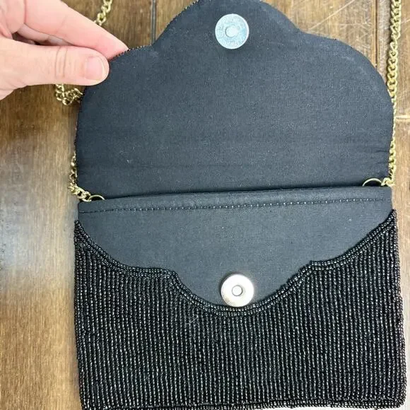 Le Chic Designs Fleur de Lis Black & Gold Crossbody Bag w/Chain Strap y2k 80s - Picture 3 of 7